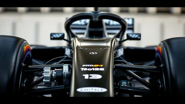 Carro de Fórmula 1 com unidade de potência em destaque no paddock