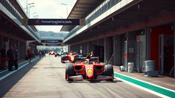 Pit lane e boxes de equipes de Fórmula 1 vistos durante um fim de semana de corrida
