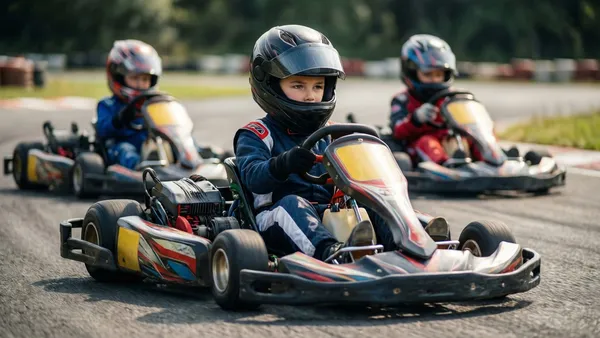 Kart de competição infantil em pista de treinamento, primeiro degrau do caminho até a Fórmula 1