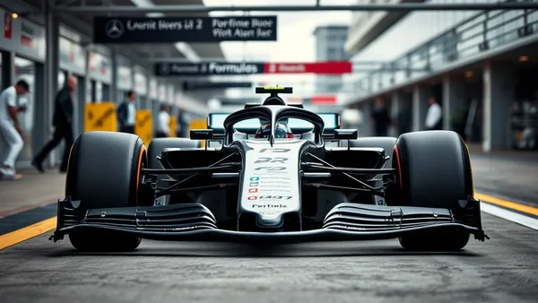 Carro de Fórmula 1 da Mercedes no pit lane durante sessão de treino