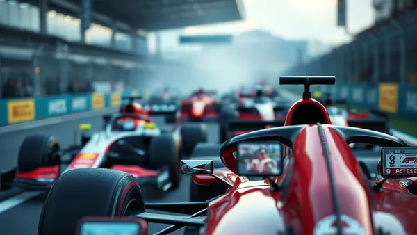 Tela de televisão exibindo transmissão de uma corrida de Fórmula 1 com carros na pista