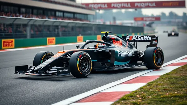 Safety car de Fórmula 1 guiando o pelotão na pista durante período de neutralização