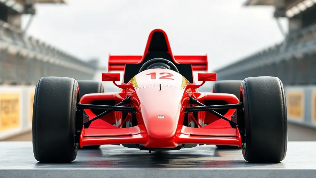 Carro de Fórmula 2 no pódio ao lado de um monoposto de Fórmula 1
