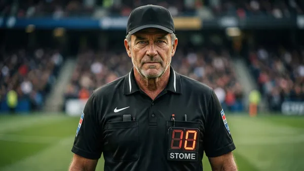 Quarto árbitro de futebol erguendo placar eletrônico com tempo de acréscimo à beira do gramado
