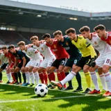 Barreira de jogadores alinhada em um gramado durante uma cobrança de falta em estádio de futebol