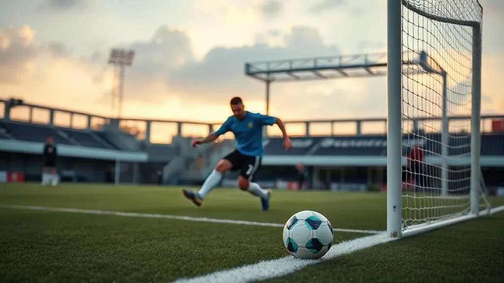 Jogadores de futebol se posicionando para cobrança de escanteio com bola próxima ao corner flag