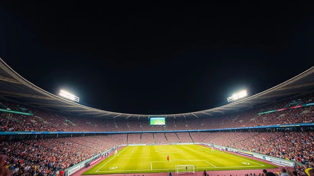 Estádio cheio em jogo de Copa Libertadores com refletores acesos