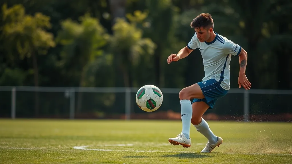 Jogador de futebol se movimentando em espaço aberto sem a bola, com companheiros de equipe ao fundo