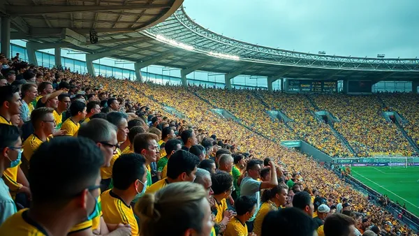 estádio de futebol lotado à noite, torcida nas arquibancadas antes de partida decisiva
