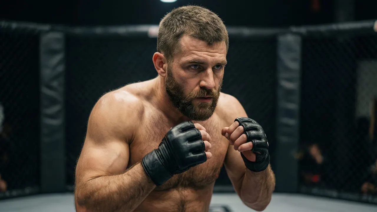 Lutador de MMA treinando em academia com octógono ao fundo