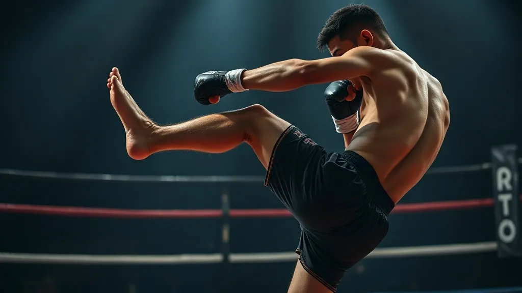 Lutador de MMA aplicando low kick na coxa do adversário dentro do octógono