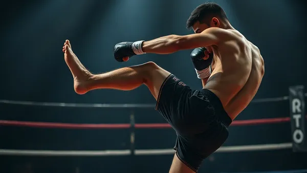 Lutador de MMA aplicando low kick na coxa do adversário dentro do octógono