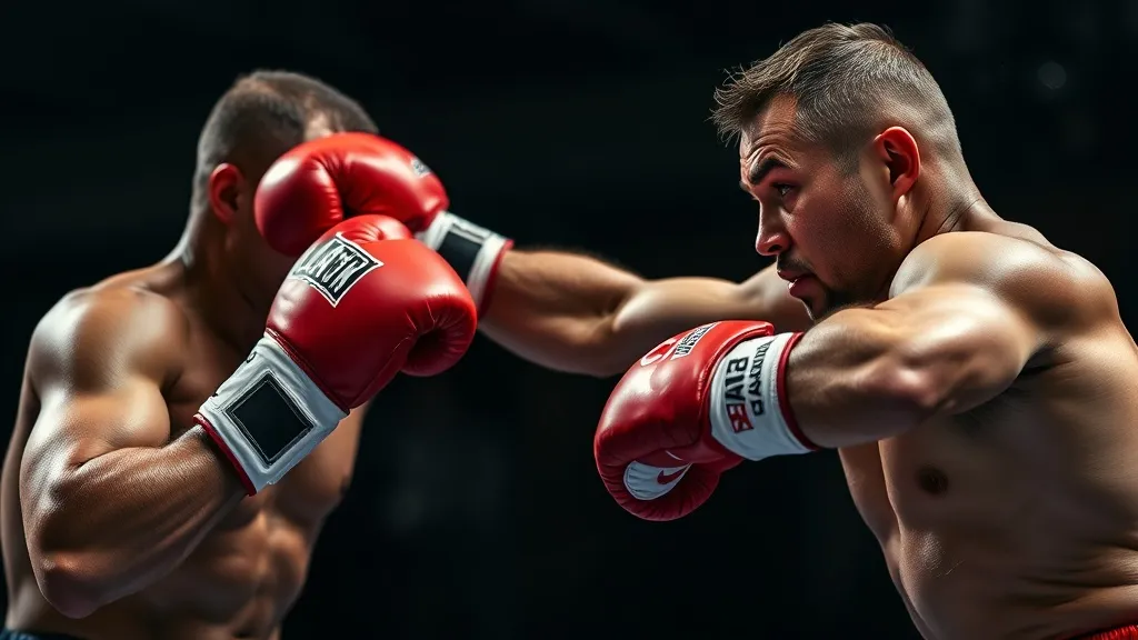 Lutador de MMA aplicando um overhand de direita em trajetória curva por cima da guarda do adversário