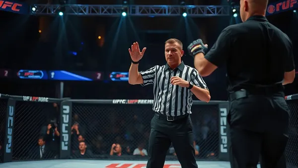 Árbitro de MMA intervindo em luta no octógono do UFC
