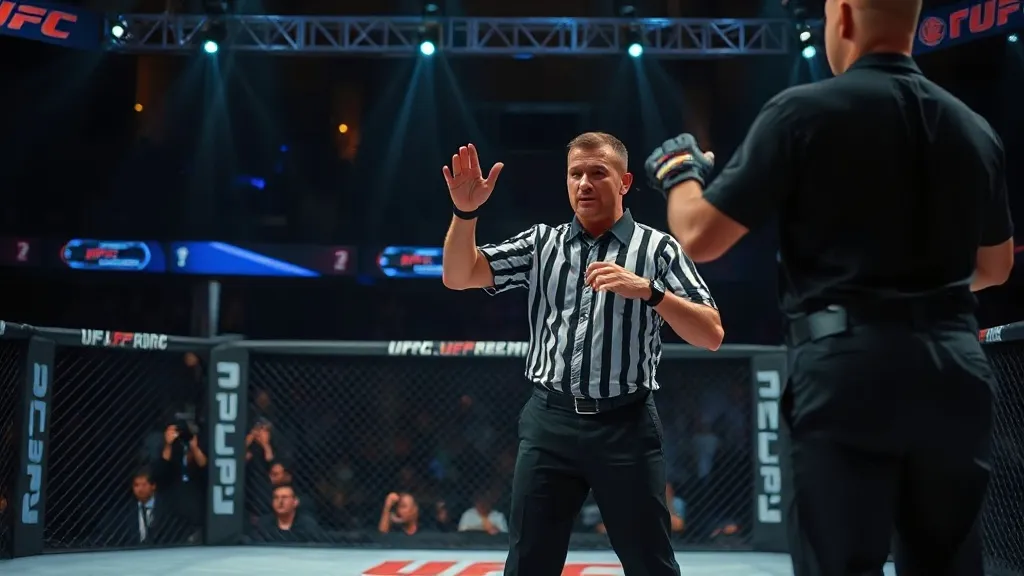 Árbitro de MMA intervindo em luta no octógono do UFC