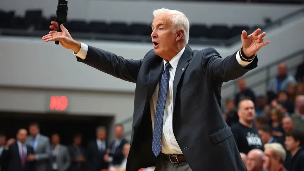NBA basketball head coach signaling timeout challenge on the sideline