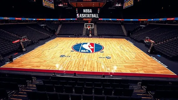 Quadra de basquete NBA vazia e iluminada representando a estrutura de contratos da liga