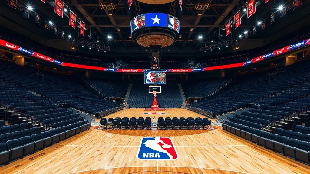 Quadra de basquete NBA vazia representando a estrutura de contratos da liga