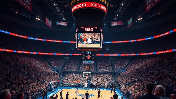 Arena de basquete lotada com torcida no jogo de playoffs da NBA