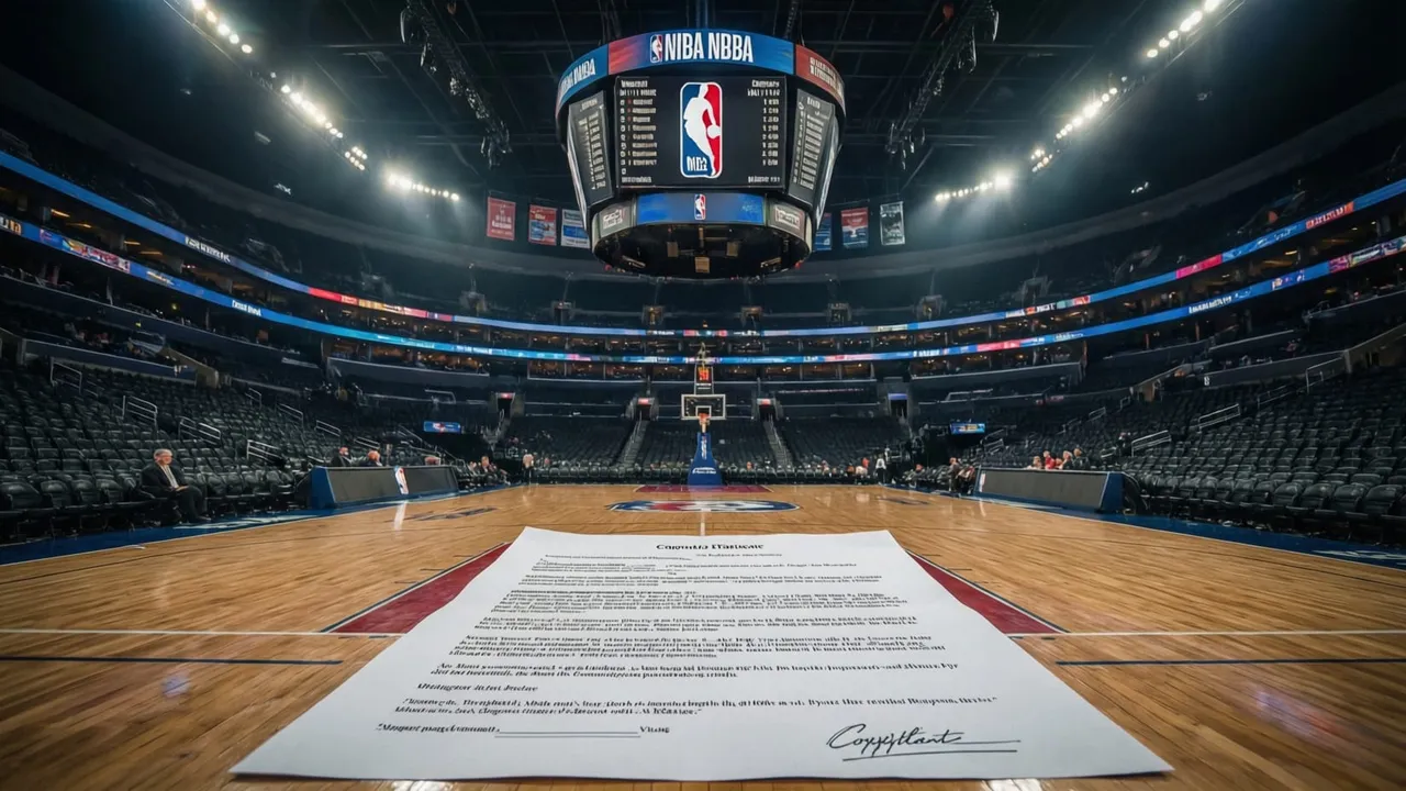 Quadra de basquete NBA vazia representando bastidores financeiros de contrato cortado