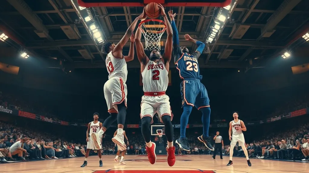 NBA basketball rebound players jumping