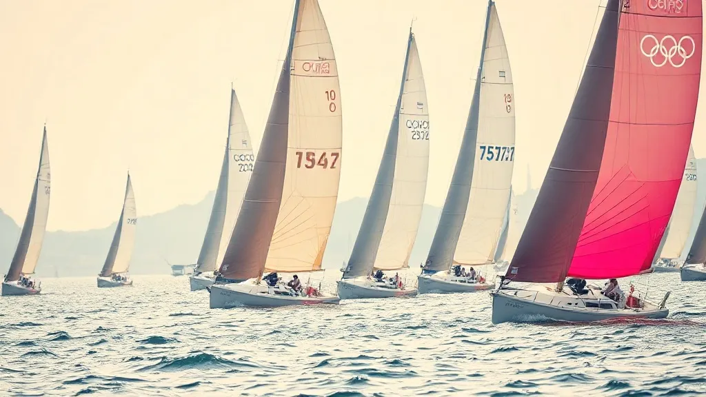 Veleiro de competição em regata olímpica cortando as águas, remetendo à tradição da vela brasileira