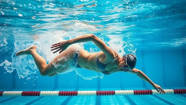 Nadador executando virada com saída submersa em piscina de competição