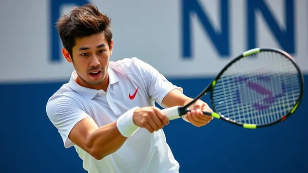 Tenista concentrado durante troca de bola em quadra dura de torneio ATP